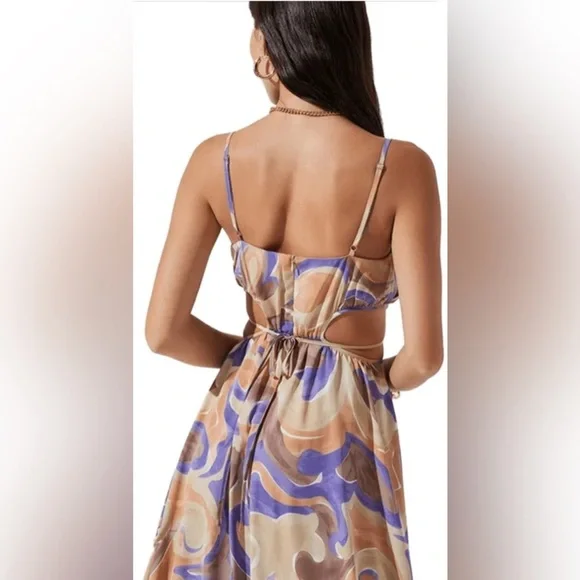NWOT- ASTR The Label Sanger Cutout Maxi Dress in Purple Peach Swirl- Size Medium - Picture 2 of 4